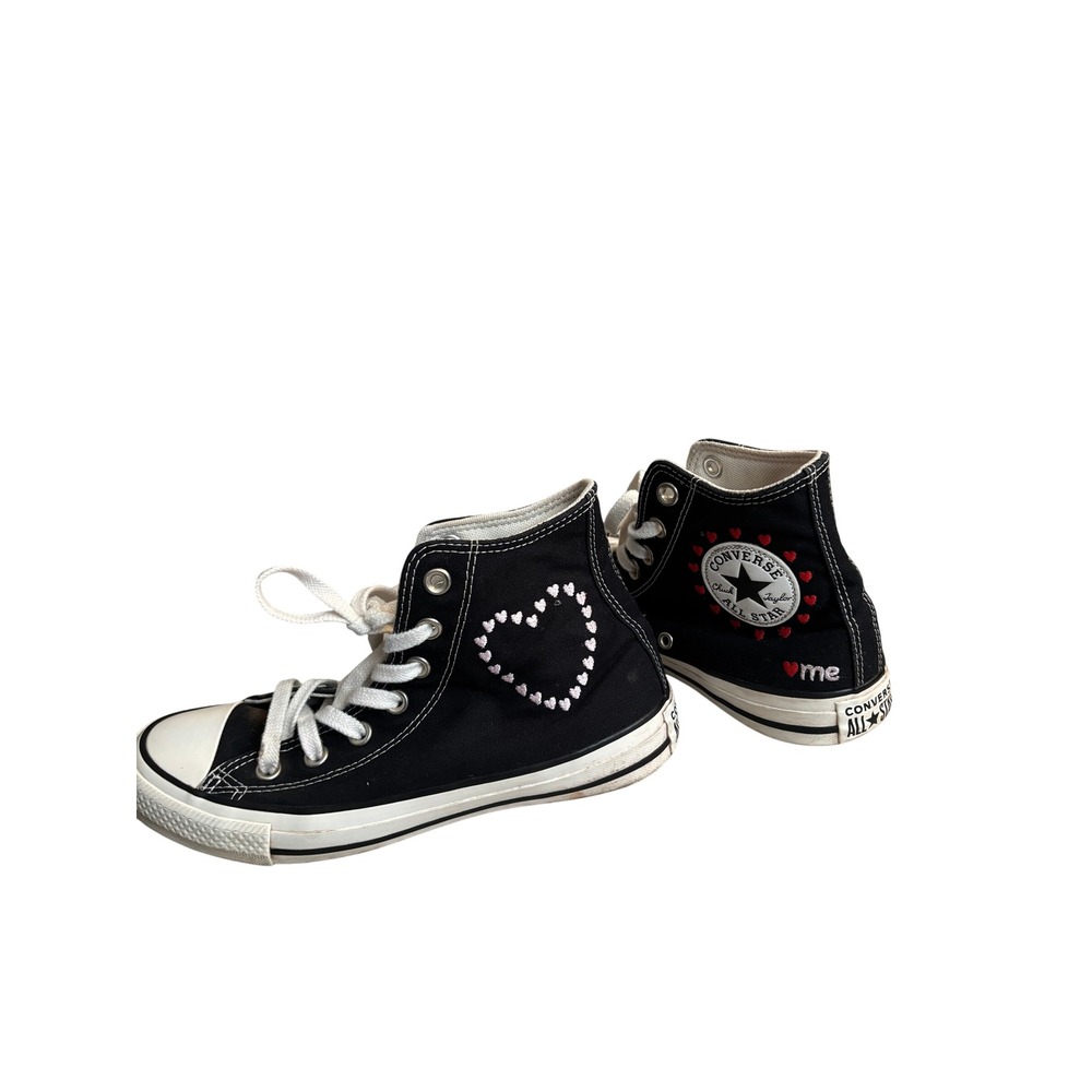 Converse Chuck Taylor All Star High Top Black Heart Embroidered Sneakers 7.5